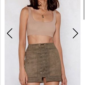 TAN SUEDE LACE UP MINI SKIRT
